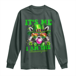 Funny It's Me I Am The Shenanigans Long Sleeve Shirt St Patrick's Day Racoon Shamrock TS11 Dark Forest Green Print Your Wear