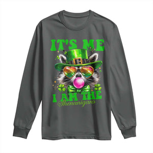 Funny It's Me I Am The Shenanigans Long Sleeve Shirt St Patrick's Day Racoon Shamrock TS11 Dark Heather Print Your Wear