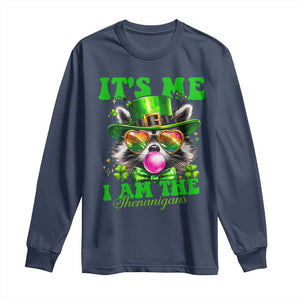 Funny It's Me I Am The Shenanigans Long Sleeve Shirt St Patrick's Day Racoon Shamrock TS11 Navy Print Your Wear