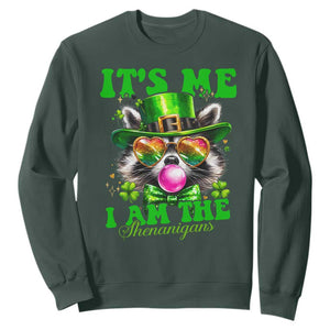 Funny It's Me I Am The Shenanigans Sweatshirt St Patrick's Day Racoon Shamrock TS11 Dark Forest Green Print Your Wear
