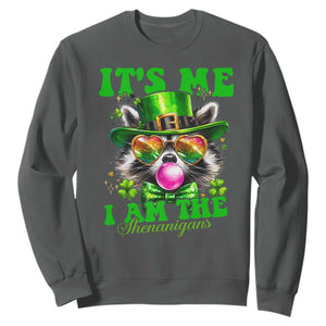 Funny It's Me I Am The Shenanigans Sweatshirt St Patrick's Day Racoon Shamrock TS11 Dark Heather Print Your Wear