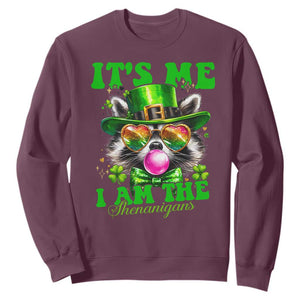 Funny It's Me I Am The Shenanigans Sweatshirt St Patrick's Day Racoon Shamrock TS11 Maroon Print Your Wear