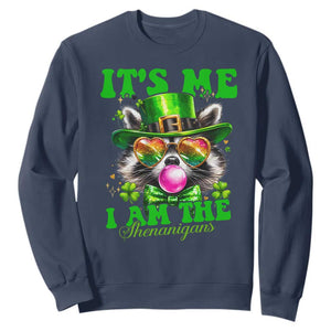 Funny It's Me I Am The Shenanigans Sweatshirt St Patrick's Day Racoon Shamrock TS11 Navy Print Your Wear