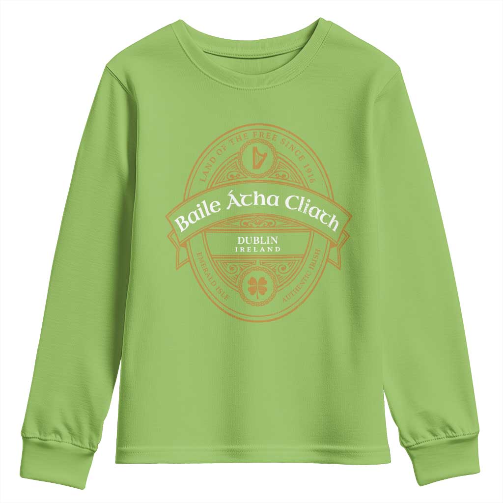 Dublin Ireland Youth Sweatshirt Baile Atha Cliath Land Of The Free Since 1916 TS11 Lime Print Your Wear