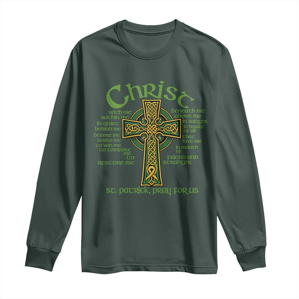 Christ St Patrick Pray For Us Christian Catholic Religious Celtic Cross Long Sleeve Shirt TS11 Dark Forest Green Print Your Wear