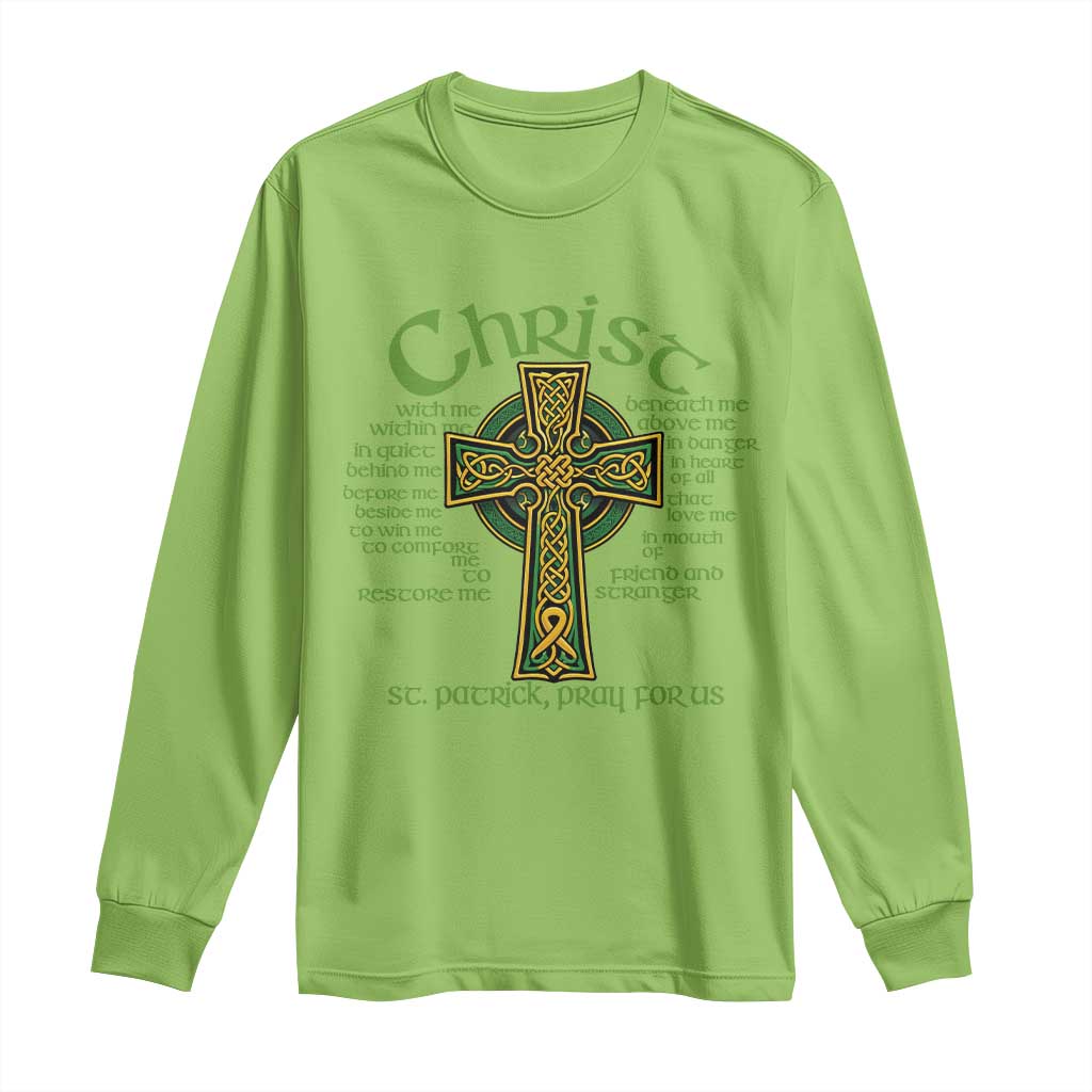 Christ St Patrick Pray For Us Christian Catholic Religious Celtic Cross Long Sleeve Shirt TS11 Lime Print Your Wear