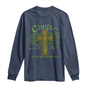 Christ St Patrick Pray For Us Christian Catholic Religious Celtic Cross Long Sleeve Shirt TS11 Navy Print Your Wear