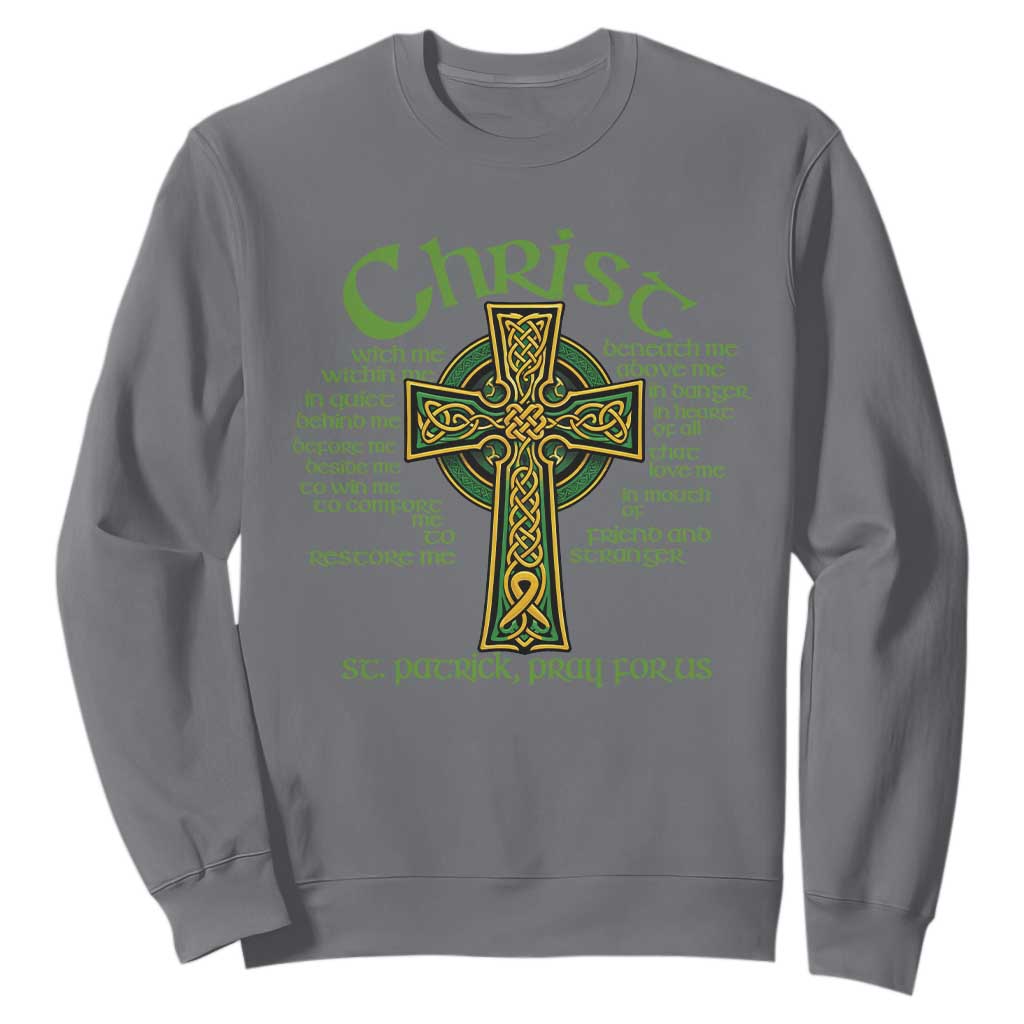 Christ St Patrick Pray For Us Christian Catholic Religious Celtic Cross Sweatshirt TS11 Charcoal Print Your Wear