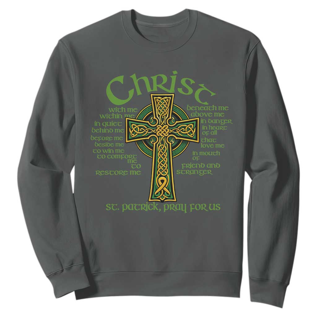 Christ St Patrick Pray For Us Christian Catholic Religious Celtic Cross Sweatshirt TS11 Dark Heather Print Your Wear