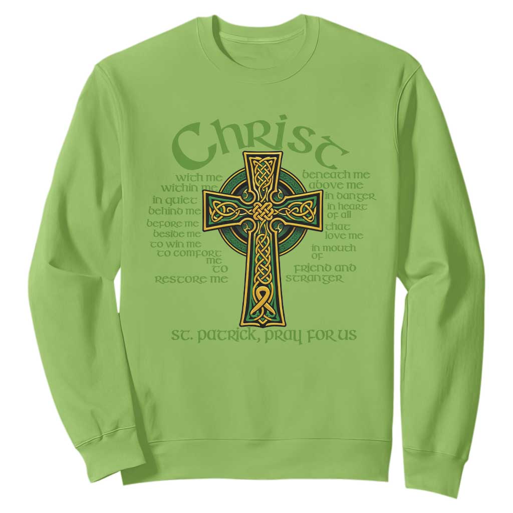 Christ St Patrick Pray For Us Christian Catholic Religious Celtic Cross Sweatshirt TS11 Lime Print Your Wear