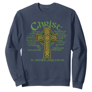 Christ St Patrick Pray For Us Christian Catholic Religious Celtic Cross Sweatshirt TS11 Navy Print Your Wear