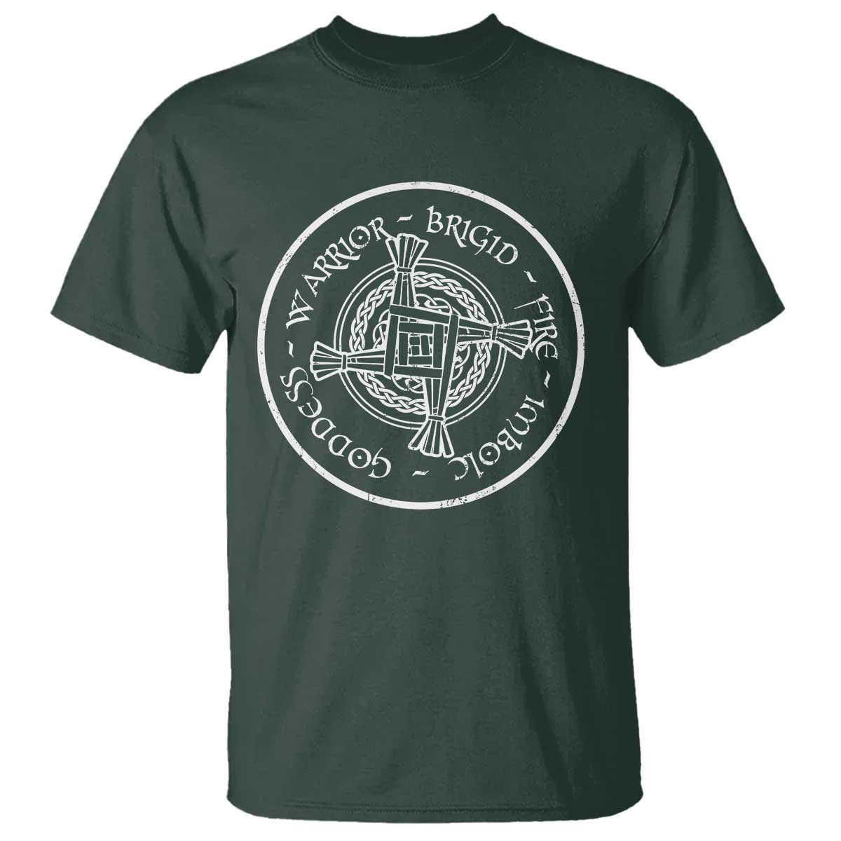 St Brigids Day T Shirt Warrior Brigid Fire Imbloc Goddess Gaelic Willow Cross TS11 Dark Forest Green Print Your Wear