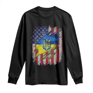 Ukrainian Americans Pride Long Sleeve Shirt Vintage Ukraine USA Flag TS11 Black Print Your Wear