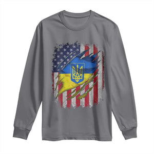 Ukrainian Americans Pride Long Sleeve Shirt Vintage Ukraine USA Flag TS11 Charcoal Print Your Wear