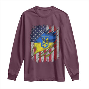 Ukrainian Americans Pride Long Sleeve Shirt Vintage Ukraine USA Flag TS11 Maroon Print Your Wear