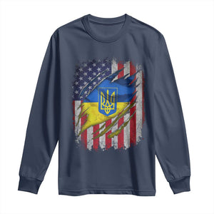 Ukrainian Americans Pride Long Sleeve Shirt Vintage Ukraine USA Flag TS11 Navy Print Your Wear