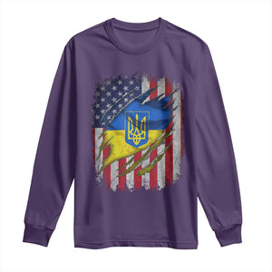 Ukrainian Americans Pride Long Sleeve Shirt Vintage Ukraine USA Flag TS11 Purple Print Your Wear