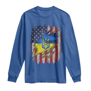 Ukrainian Americans Pride Long Sleeve Shirt Vintage Ukraine USA Flag TS11 Royal Blue Print Your Wear