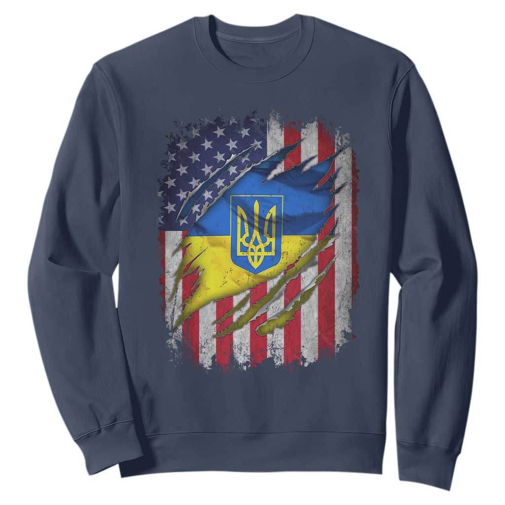 Ukrainian Americans Pride Sweatshirt Vintage Ukraine USA Flag TS11 Navy Print Your Wear