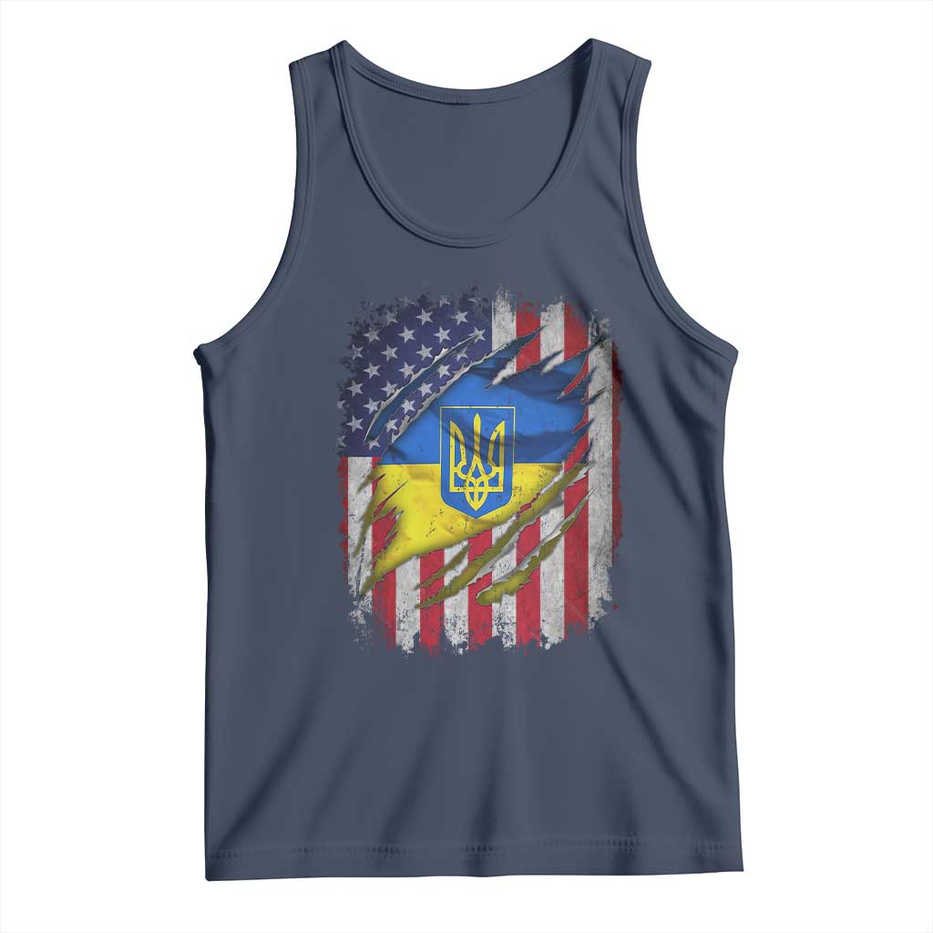 Ukrainian Americans Pride Tank Top Vintage Ukraine USA Flag TS11 Navy Print Your Wear