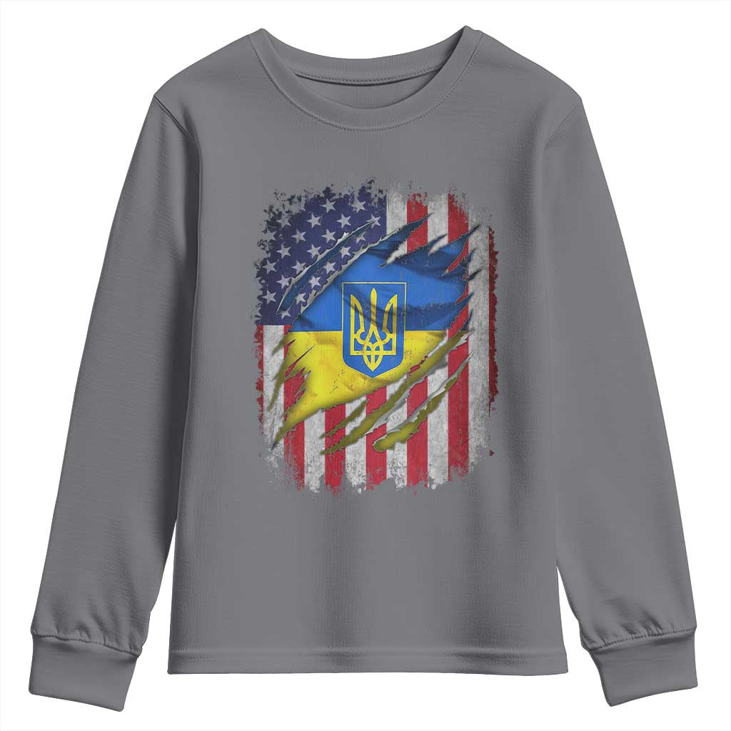 Ukrainian Americans Pride Youth Sweatshirt Vintage Ukraine USA Flag TS11 Charcoal Print Your Wear