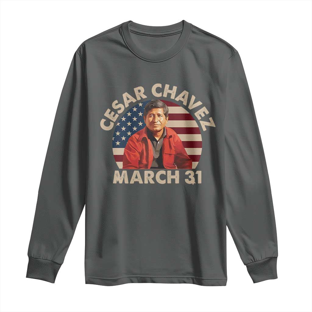 Cesar Chavez Day Long Sleeve Shirt March Holiday Hispanic Heritage American Flag TS11 Dark Heather Print Your Wear