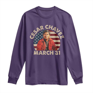 Cesar Chavez Day Long Sleeve Shirt March Holiday Hispanic Heritage American Flag TS11 Purple Print Your Wear