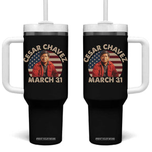 Cesar Chavez Day Tumbler With Handle March Holiday Hispanic Heritage American Flag TS11 One Size: 40 oz Black Print Your Wear