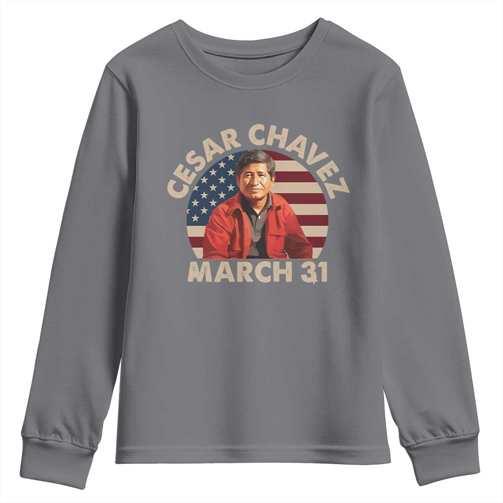 Cesar Chavez Day Youth Sweatshirt March Holiday Hispanic Heritage American Flag TS11 Charcoal Print Your Wear