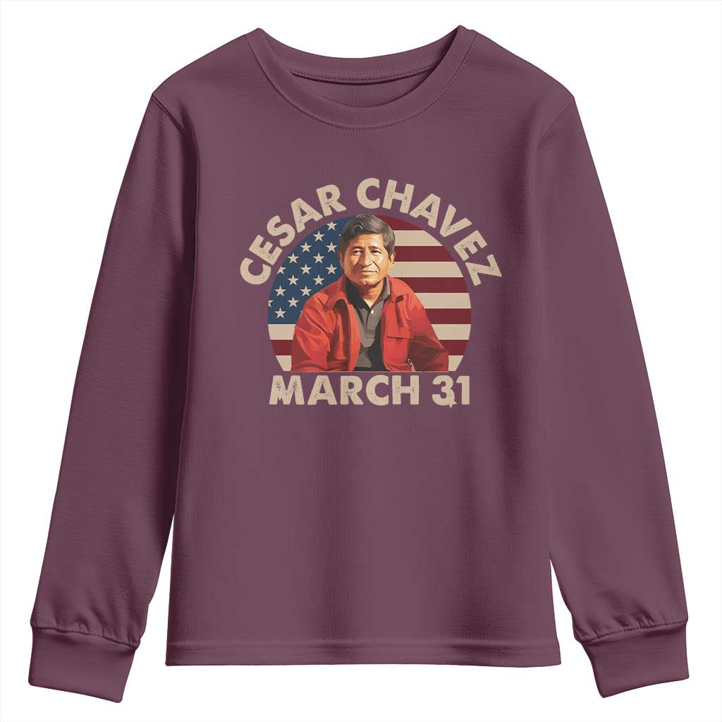 Cesar Chavez Day Youth Sweatshirt March Holiday Hispanic Heritage American Flag TS11 Maroon Print Your Wear