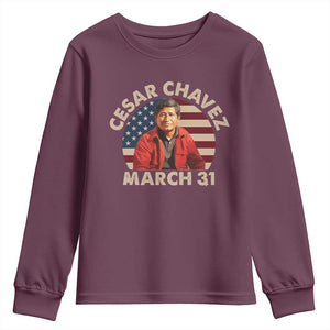 Cesar Chavez Day Youth Sweatshirt March Holiday Hispanic Heritage American Flag TS11 Maroon Print Your Wear