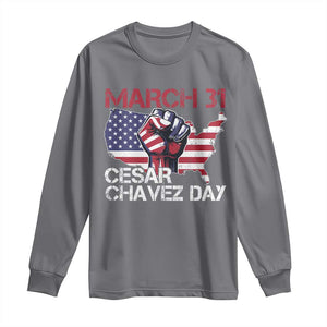 Cesar Chavez Day Long Sleeve Shirt March 31 Hand Fist American Flag TS11 Charcoal Print Your Wear