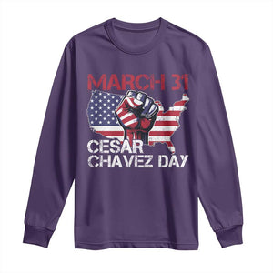 Cesar Chavez Day Long Sleeve Shirt March 31 Hand Fist American Flag TS11 Purple Print Your Wear