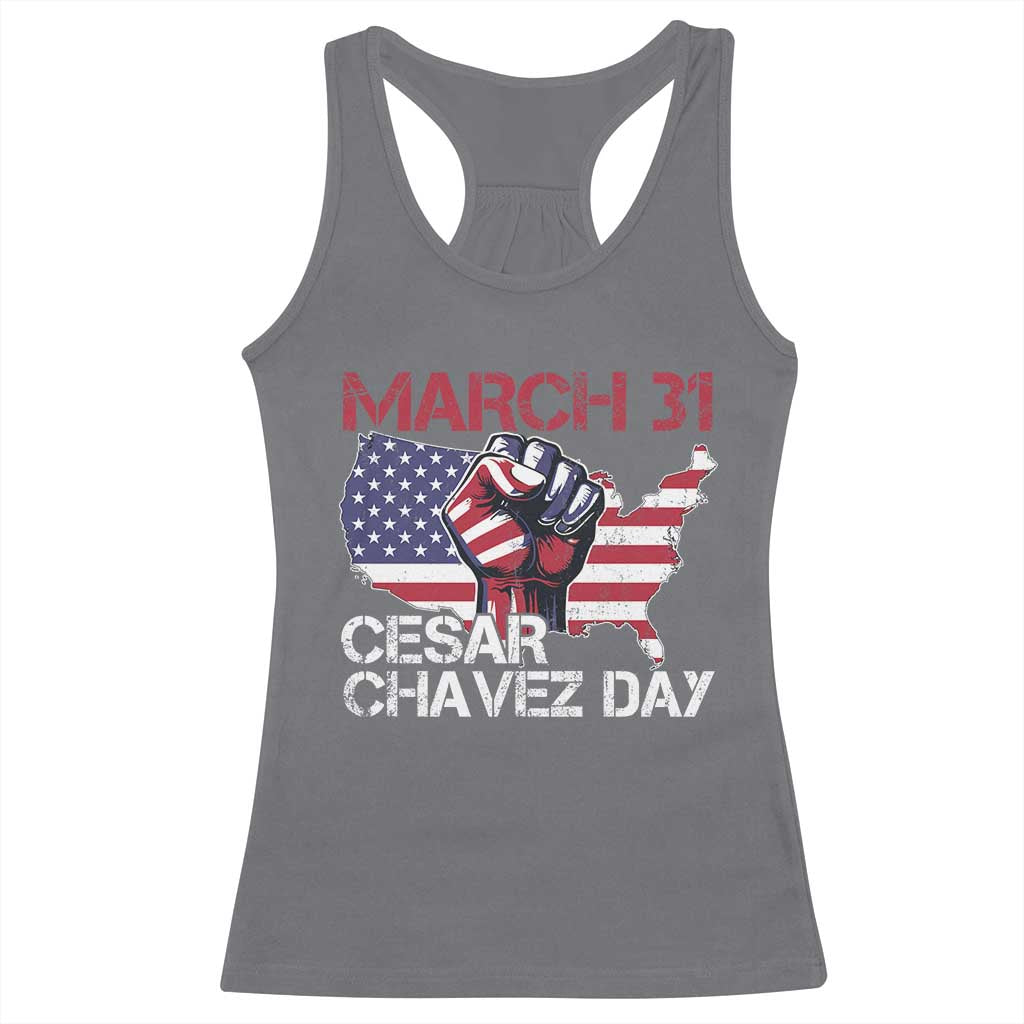 Cesar Chavez Day Racerback Tank Top March 31 Hand Fist American Flag TS11 Charcoal Print Your Wear