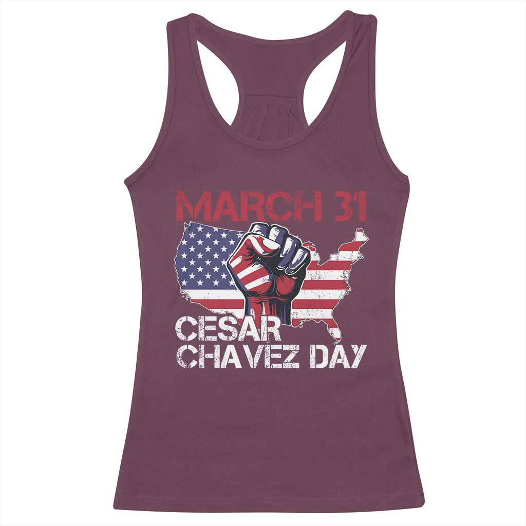 Cesar Chavez Day Racerback Tank Top March 31 Hand Fist American Flag TS11 Maroon Print Your Wear