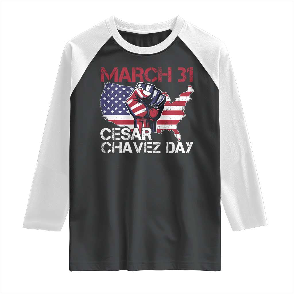 Cesar Chavez Day Raglan Shirt March 31 Hand Fist American Flag TS11 Black White Print Your Wear