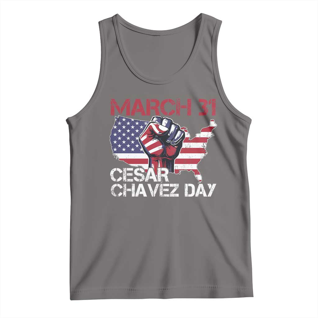 Cesar Chavez Day Tank Top March 31 Hand Fist American Flag TS11 Deep Heather Print Your Wear