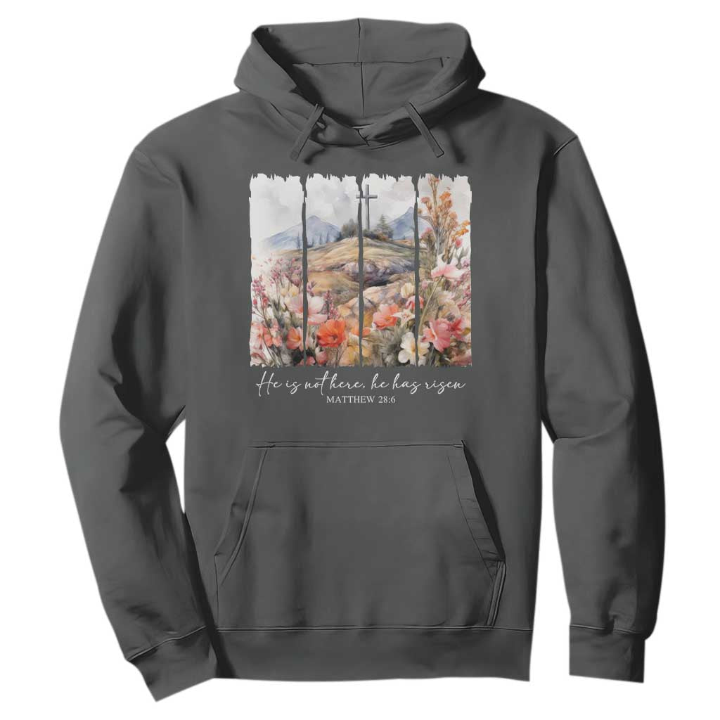 He Is Not Here He Has Risen Hoodie Christian Easter Religious Bible Verse TS11 Dark Heather Print Your Wear