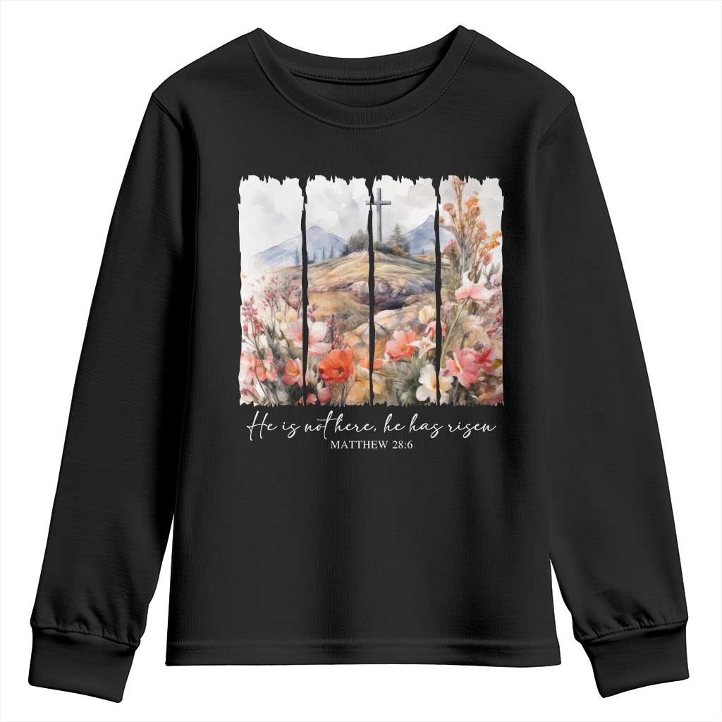 He Is Not Here He Has Risen Youth Sweatshirt Christian Easter Religious Bible Verse TS11 Black Print Your Wear