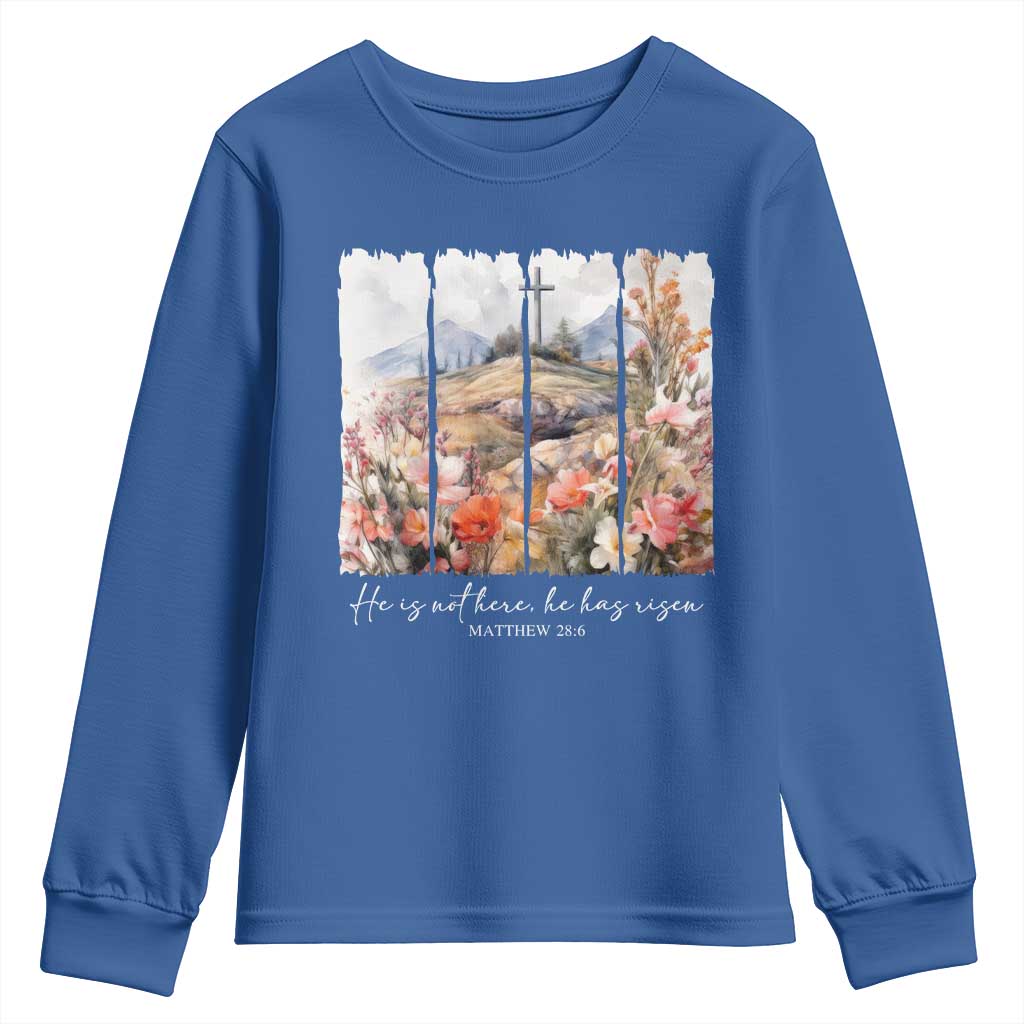 He Is Not Here He Has Risen Youth Sweatshirt Christian Easter Religious Bible Verse TS11 Royal Blue Print Your Wear