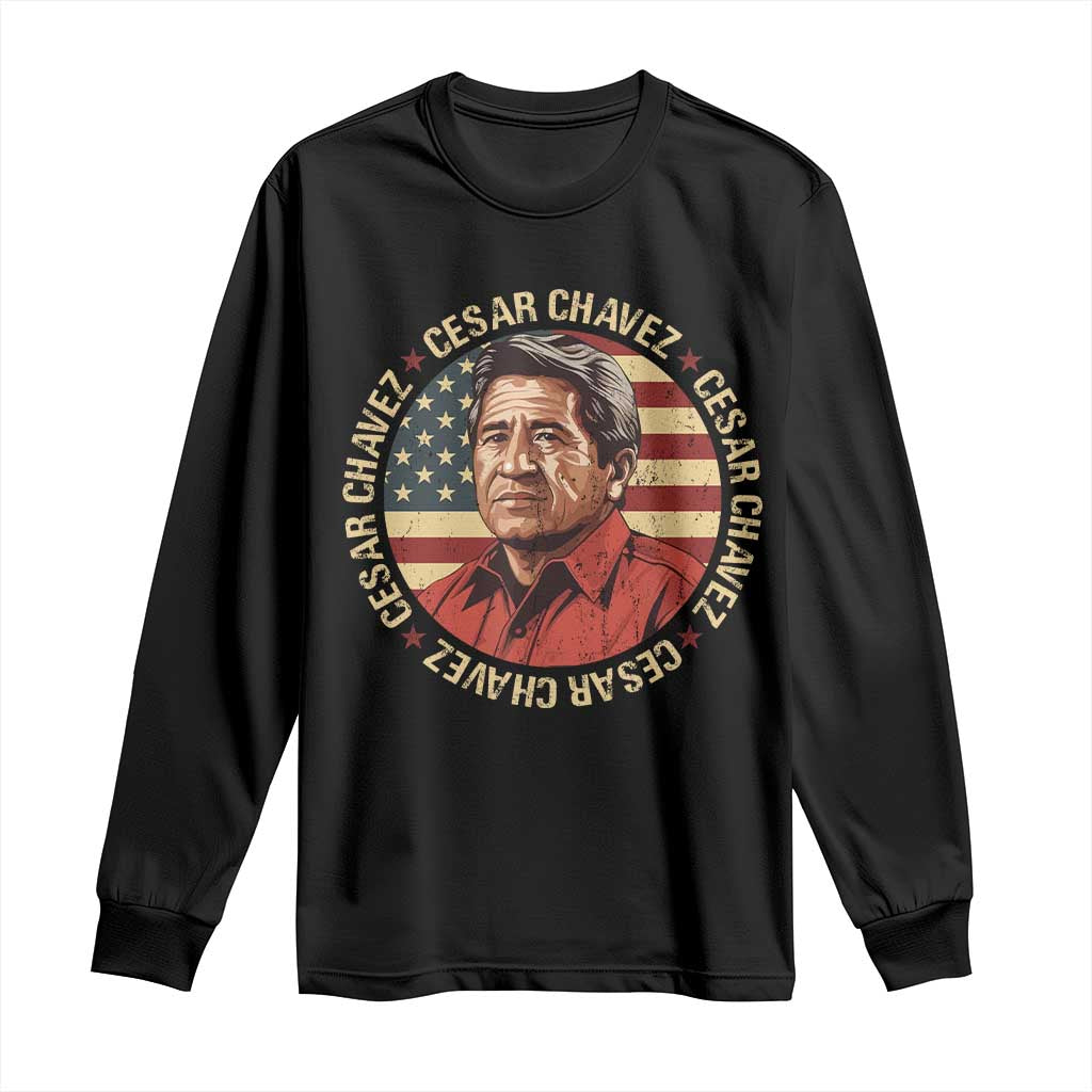 Cesar Chavez Long Sleeve Shirt March Holiday Hispanic Heritage American Map TS11 Black Print Your Wear