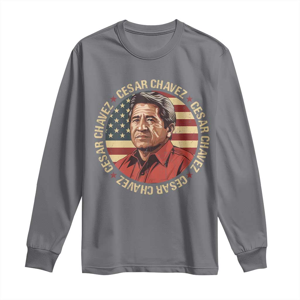 Cesar Chavez Long Sleeve Shirt March Holiday Hispanic Heritage American Map TS11 Charcoal Print Your Wear