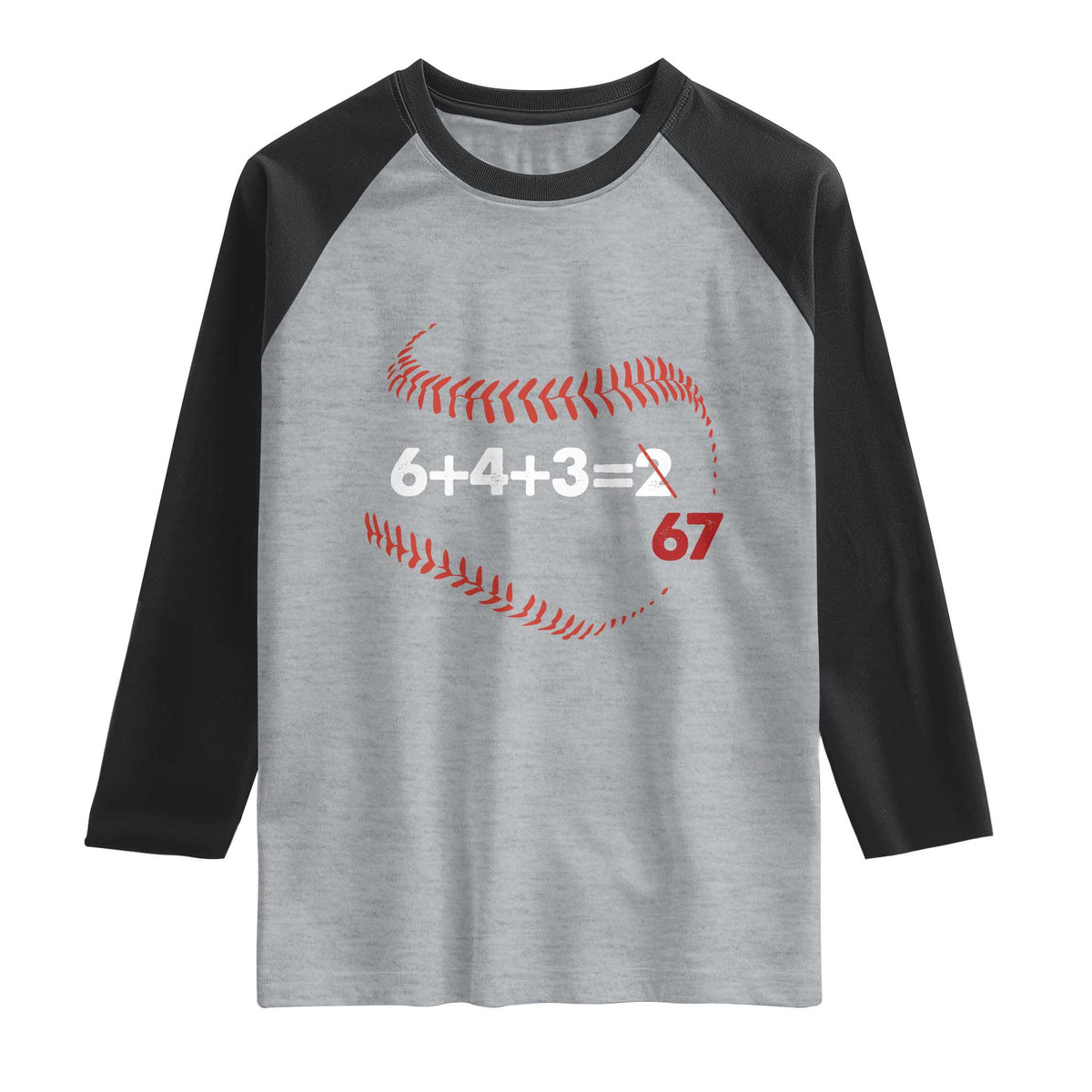 Funny 6432 67 Baseball Raglan Shirt Double Play Outs Baseball Player TS11 Heather Gray Black Print Your Wear