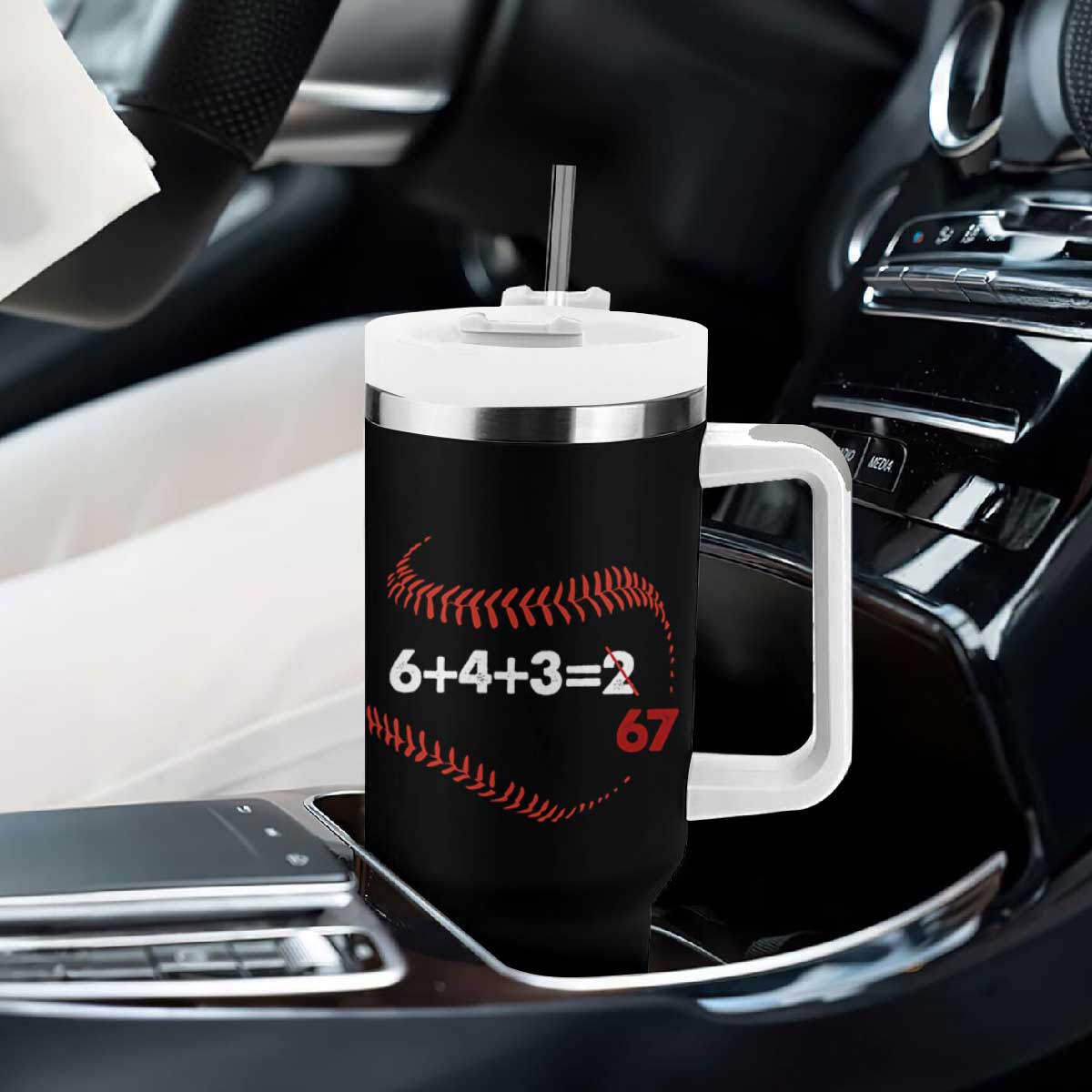 Funny 6432 67 Baseball Tumbler With Handle Double Play Outs Baseball Player TS11 Print Your Wear