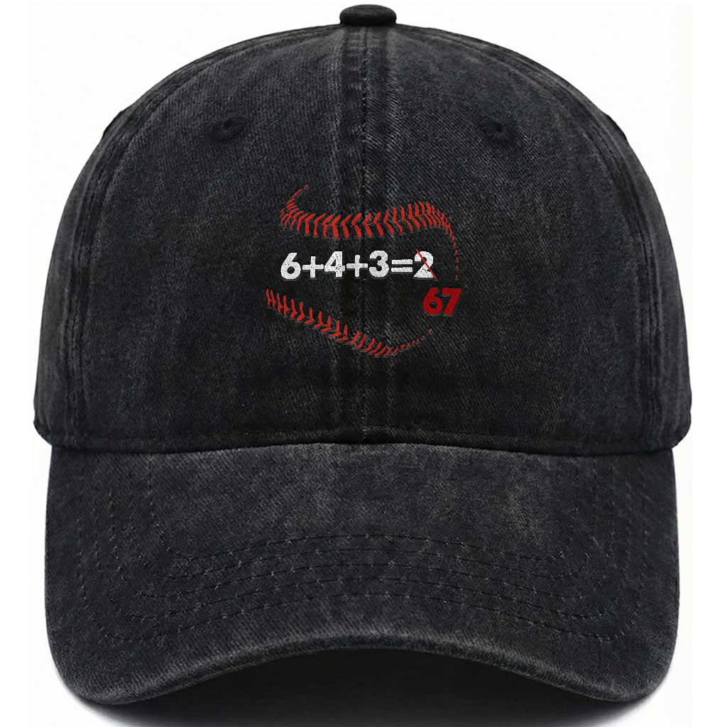 Funny 6432 67 Baseball Washed Cotton Baseball Cap Double Play Outs Baseball Player TS11 Washed Cap Universal Fit Black Print Your Wear