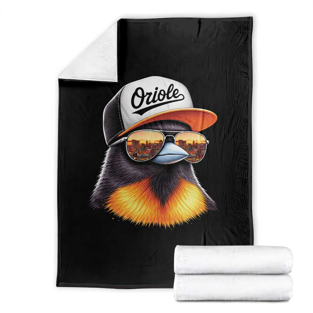 Funny Oriole Bird Wearing Baseball Cap Graphic Vintage Sport Throw Blanket TS11 Black Print Your Wear