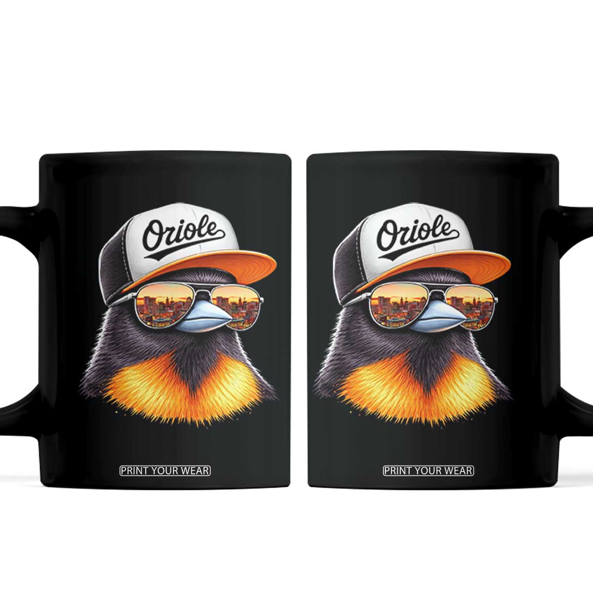 Funny Oriole Bird Wearing Baseball Cap Graphic Vintage Sport Coffee Mug TS11 Black Print Your Wear