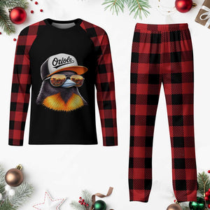 Funny Oriole Bird Wearing Baseball Cap Graphic Vintage Sport Plaid Pajama Set TS11 Buffalo Plaid Print Your Wear