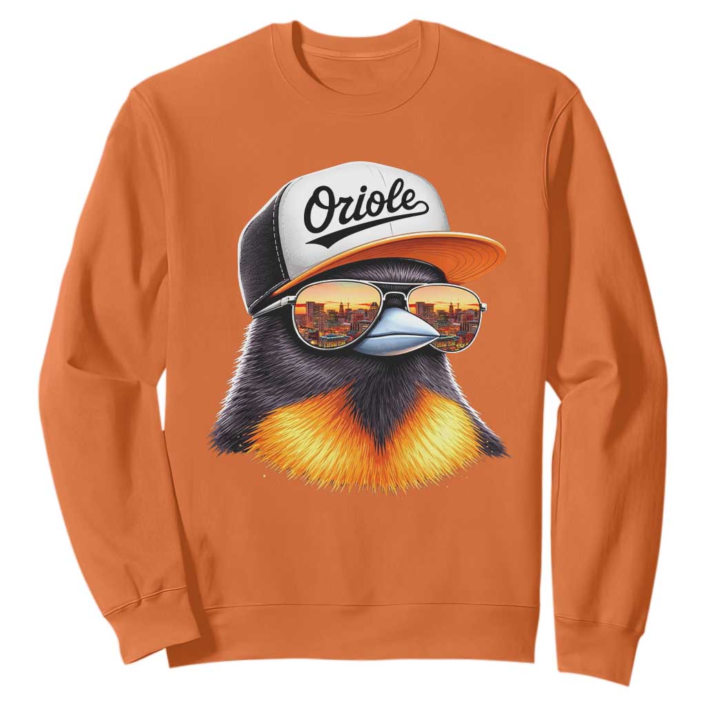 Funny Oriole Bird Wearing Baseball Cap Graphic Vintage Sport Sweatshirt TS11 Orange Print Your Wear
