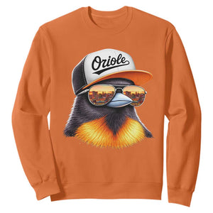 Funny Oriole Bird Wearing Baseball Cap Graphic Vintage Sport Sweatshirt TS11 Orange Print Your Wear